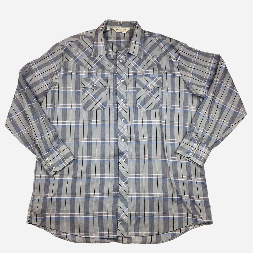 Sundance Career Club Tall Long Sleeves Button Snaps Shirt Men's 2XL Gray Plaid